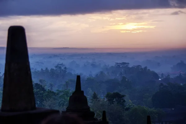 Sunrise Borobudur Temple Java Bali — Stock Photo, Image