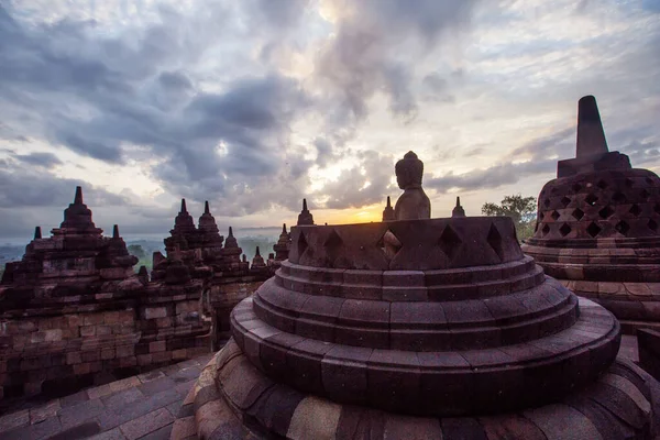 Wschód Słońca Świątyni Borobudur Java Bali — Zdjęcie stockowe