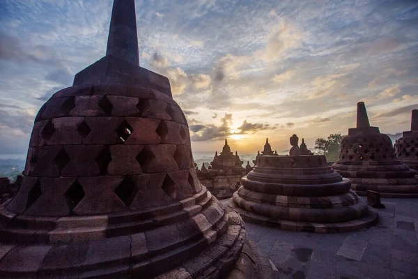 Wschód Słońca Świątyni Borobudur Java Bali — Zdjęcie stockowe