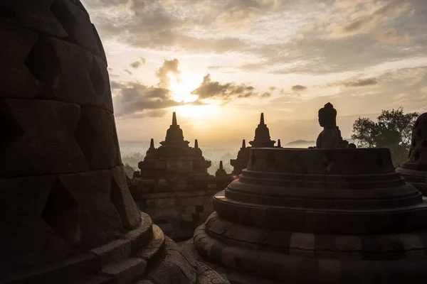 Východ Slunce Chrámu Borobudur Jáva Bali — Stock fotografie