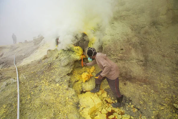 Orang Orang Menambang Belerang Ijen Volcano Jawa Indonesia — Stok Foto