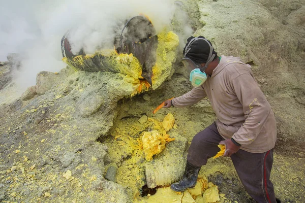 Люди Видобувають Сірку Вулкані Іджен Ява Індонезія — стокове фото