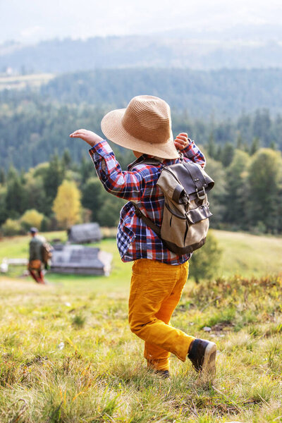 Happy Family Resting Mountains Autumn Stock Photo