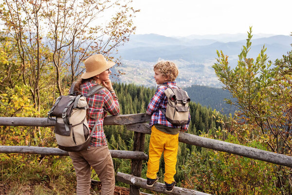 Happy Family Resting Mountains Autumn Stock Image
