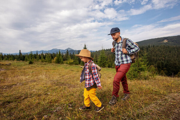 Happy Family Resting Mountains Autumn Stock Picture