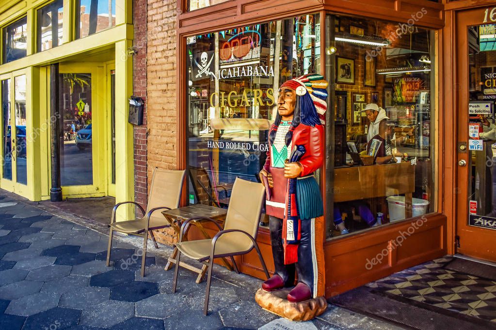 Ybor City Tampa Bay, Florida. January 19 , 2019 . Indian statue in Cigars store at 7th Ave.