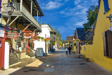 St Augustine, Florida. 26 Ocak 2019. St. George St Old Town Florida's Historic Coast (3, on yedinci yüzyıl Konakları).