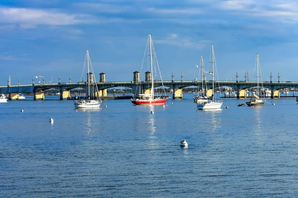 Augustine Florida January 2019 Sailboats Bridge Lions Sunset Sky Background — Stock Photo, Image