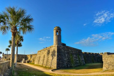 St Augustine, Florida. 26 Ocak 2019. Castillo de San Marcos Fort Old Town Florida's Historic kıyılarında, panoramik manzaralı.