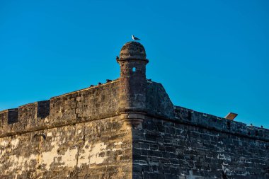  St Augustine, Florida. 26 Ocak 2019. Castillo de San Marcos Florida's Historic Coast (4 lightblue zemin üzerine panoramik)