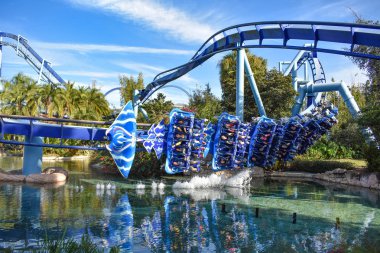 Orlando, Florida. December 19, 2018. Amazing view of Manta Ray Rollercoaster at Seaworld Theme Park.at Seaworld in International Drive area (5) clipart