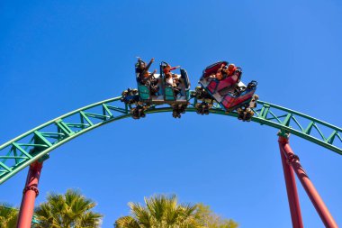 26 Aralık 2018 arkadaşlar Kobra'nın laneti rollercoaster Bush bahçeleri Tampa Bay Tema Parkı, üzerinde dolanan sürüş keyfini çıkarın