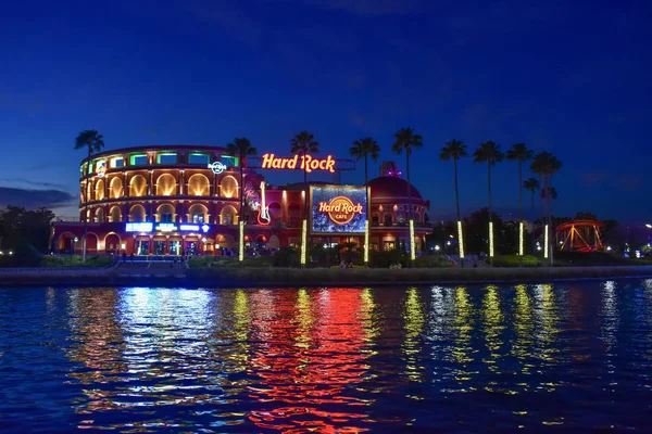Orlando Florida Februar 2019 Panoramaudsigt Farverig Belyst Hard Rock Cafe - Stock-foto