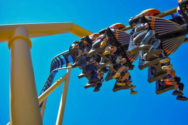 Tampa, Florida. 26 Aralık 2018 heyecanlı insanlar, yolculuğu Montu Roller Coaster'Bush bahçeleri Tampa Körfezi'ndeki sırasında bazı bağırarak