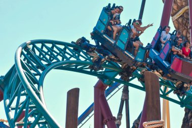 Tampa, Florida. 26 Aralık 2018 yolculuğu sırasında Kobra'nın coaster tren seyahat geri, ileri ve Bush bahçeleri Tampa Bay adlı spin