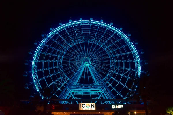 Orlando Florida Gennaio 2019 Grande Ruota Illuminata Colorata Nell Area — Foto Stock