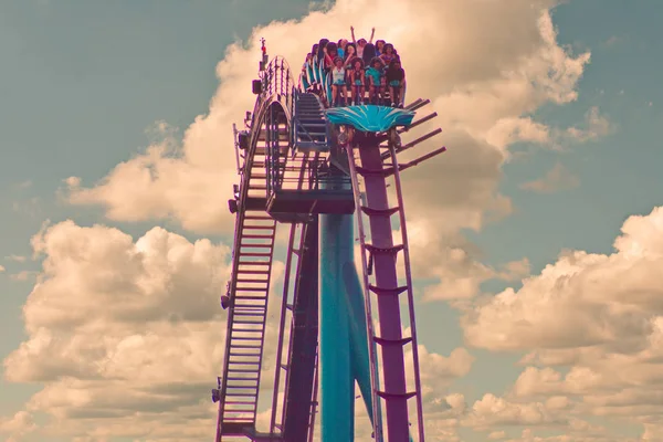 Orlando Florida October 2018 Top View Terrific Rollercoaster Lightblue Colorful — Stock Photo, Image