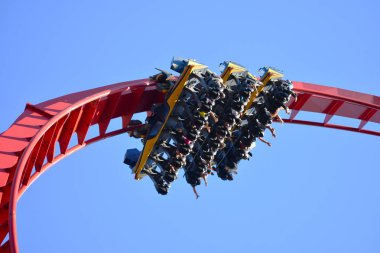Tampa, Florida. 25 Ekim 2018. Rollercoaster'Bush bahçeleri Tampa Körfezi'ndeki inanılmaz zevk insanlar ters