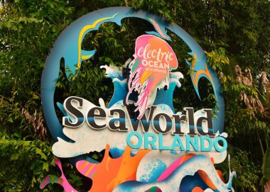Orlando, Florida. 09 Eylül 2018 Seaworld oturum mainentrance yakın