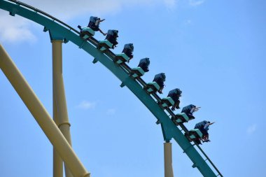 Orlando, Florida. 21 Eylül 2018. Kraken'ı komik çelik Roller coaster at Seaworld Tema Park olduğunu