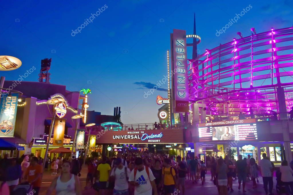 Orlando, Florida. September 21, 2018. Funny people on main entrance Citywalk at Universal Studios Orlando
