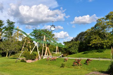Tampa, Florida; 29 Eylül 2018. Skyride taşımacılığı cazibe ve panoramik Nyalas ve Çita av Rollercoaster Bush Gardens.
