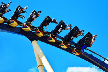 Tampa, Florida; September 29,2018.Amazing Montu Rollercoaster at Bush Gardens. Montu has seven inversions. clipart