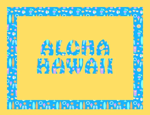Aloha Hawaii Lettering Sfondo Giallo — Vettoriale Stock