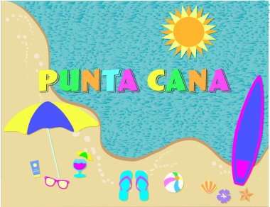 Punta Cana, Dominik Cumhuriyeti. Yazlık afiş, tropikal plaj tasarımı.
