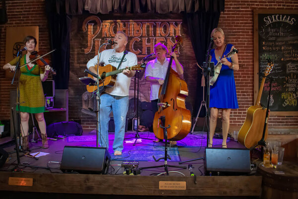 St. Augustine, Florida. March 31 , 2019 . Nice band playing in Prohibition Kitchen gastropub in Florida's Historic Coast 