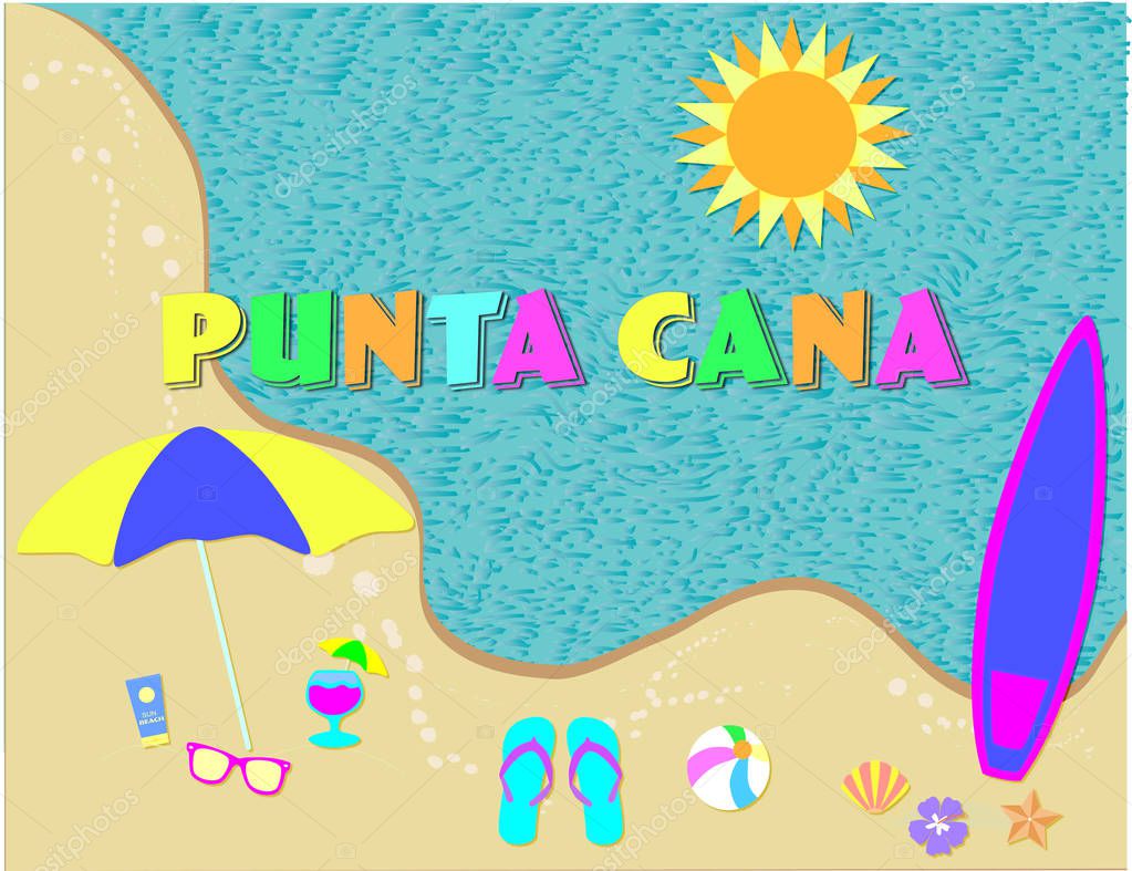 Punta Cana, Dominican Republic . Summer banner, tropical beach design.