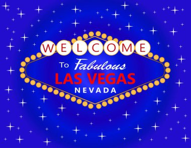 Mavi arka planda beyaz yıldızlar ile Las Vegas kırmızı ve beyaz yazı. Seyahat kartpostal.
