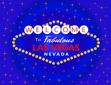 Mavi arka planda altın yıldızlar ile Las Vegas kırmızı ve beyaz yazı. Seyahat kartpostal