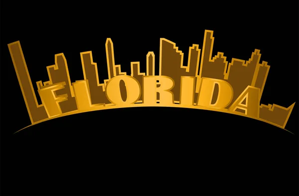 Florida Lettering Sulla Silhouette Oro Della Città Miami Backround Nero — Vettoriale Stock