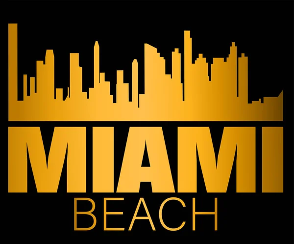 Miami Beach Belettering Gouden Silhouet Gebouwen Zwarte Backround Reiskaart — Stockvector