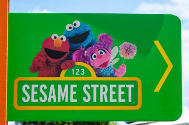 Orlando, Florida. April 7, 2019. Sesame Street sign at Seaworld in International Drive area  clipart