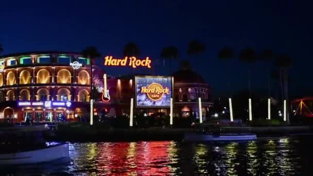 Orlando Florida Februar 2019 Panoramablick Auf Beleuchtetes Hard Rock Cafe — Stockvideo