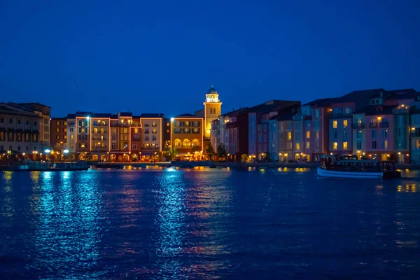 Orlando Florida Mei 2019 Kleurrijke Dockside Gebouwen Blauwe Nacht Achtergrond — Stockfoto