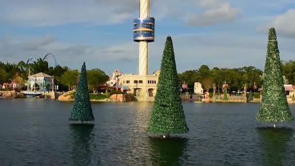 Orlando Florida Dezembro 2018 Sky Tower Ascendente Árvores Natal Sobre — Vídeo de Stock