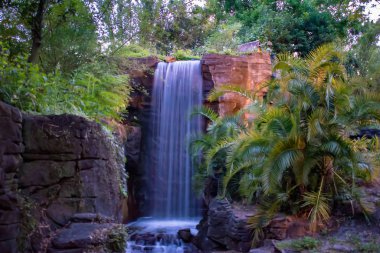 Orlando , Florida. 03 Mayıs 2019.Animal Kingdom'da mavi gece arka planında Sefer Everest dağı, nehir ve yağmur ormanlarının panoramik görünümü (3)