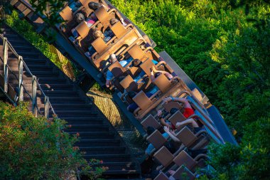 Orlando, Florida. 29 Nisan 2019 İnsanlar Expedition Everest rollercoaster zevk , Legend of the Forbidden Mountain In Animal Kingdom (1)