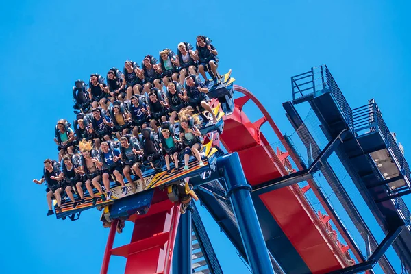 Tampa Körfezi, Florida. 30 Nisan 2019 . İnsanlar Busch Gardens (3) de eğlenceli inanılmaz Sheikra rollercoaster sahip)