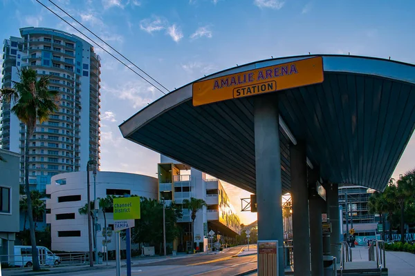 Tampa Bay Florida April 2019 Amalie Sreetcar Station Channel District — Stock Photo, Image