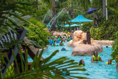 Orlando, Florida. 01 Temmuz 2019 . Aquatica'da tembel nehrin tadını çıkaran insanlar