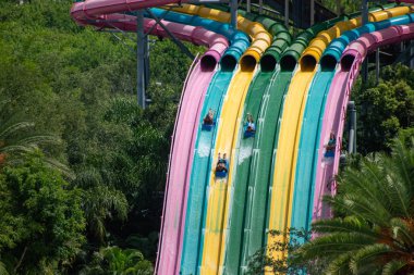 Orlando, Florida. 01 Temmuz 2019. İnsanlar Aquatica de Taumata Racer cazibe eğleniyor. Parktaki en büyük heyecan 22.