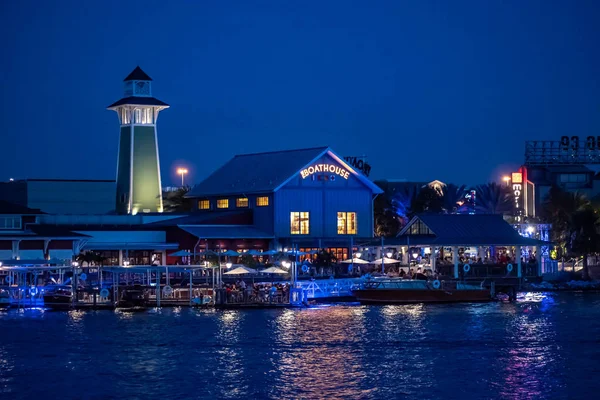 Orlando Florida Juni 2019 Panoramisch Uitzicht Kleurrijke Dockside Blue Night — Stockfoto