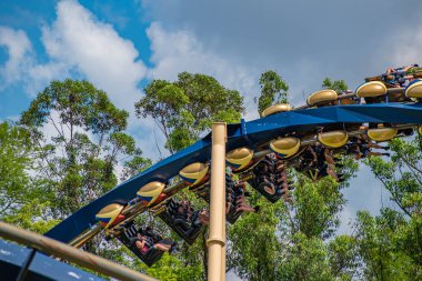 Tampa Körfezi, Florida. 12 Temmuz 2019. Busch Bahçeleri 'nde inanılmaz montu Rollercoaster zevk insanlar (17)