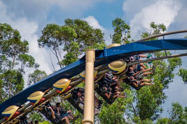 Tampa Körfezi, Florida. 12 Temmuz 2019. İnsanlar Busch Bahçeleri 'nde eğlenceli inanılmaz montu Rollercoaster sahip (17).