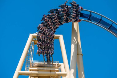 Tampa Körfezi, Florida. 12 Temmuz 2019. İnsanlar Busch Gardens (12) de eğlenceli müthiş Montu rollercoaster sahip).