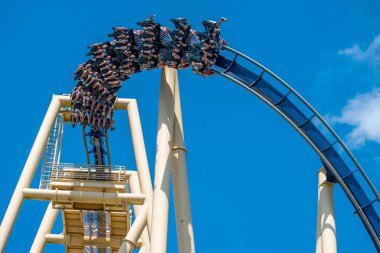 Tampa Körfezi, Florida. 12 Temmuz 2019. İnsanlar Busch Bahçeleri 'nde eğlenceli müthiş montu Rollercoaster sahip (29)